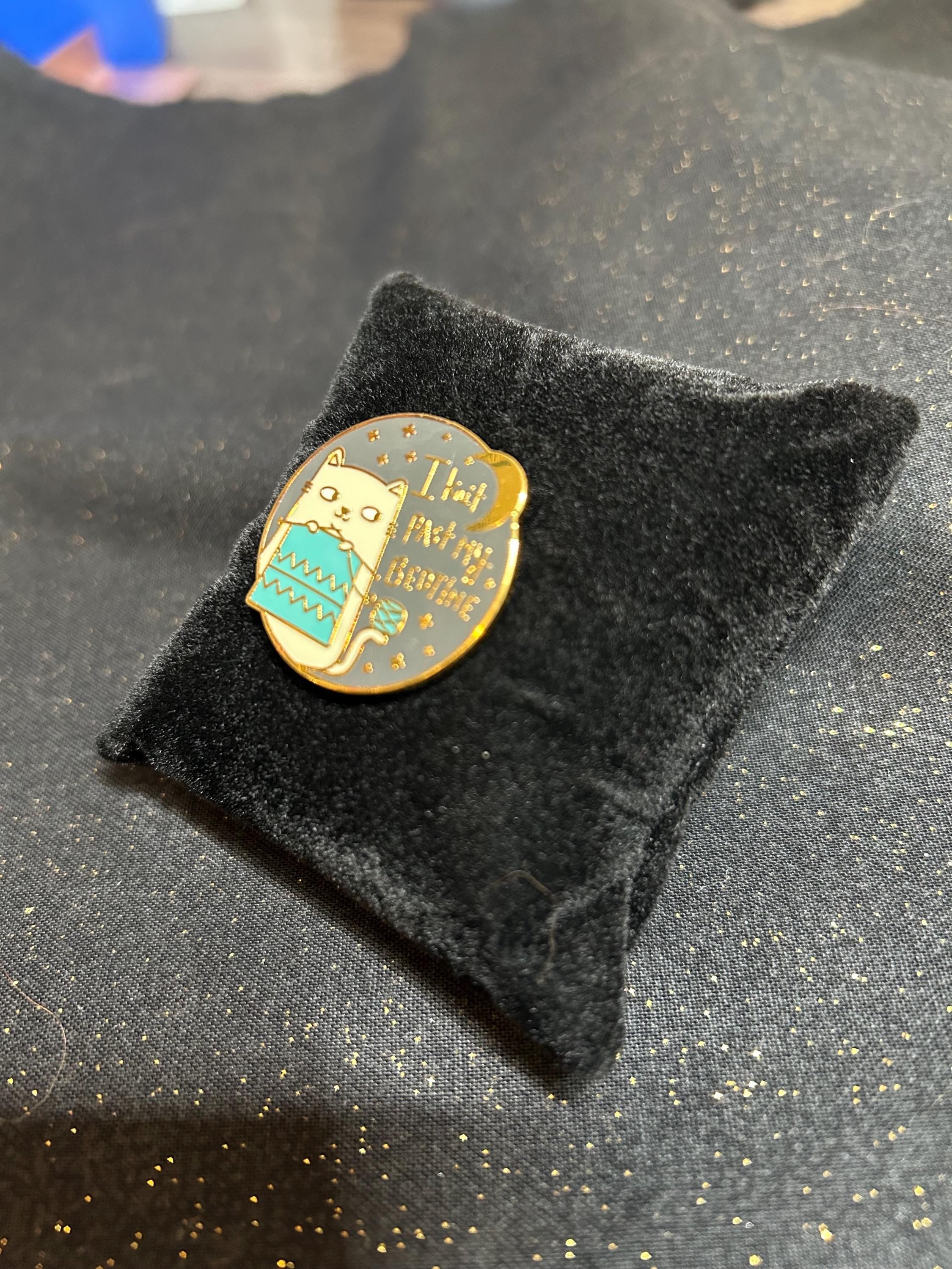 I Knit Past My Bedtime Enamel Pin | Funny Knitting Cat