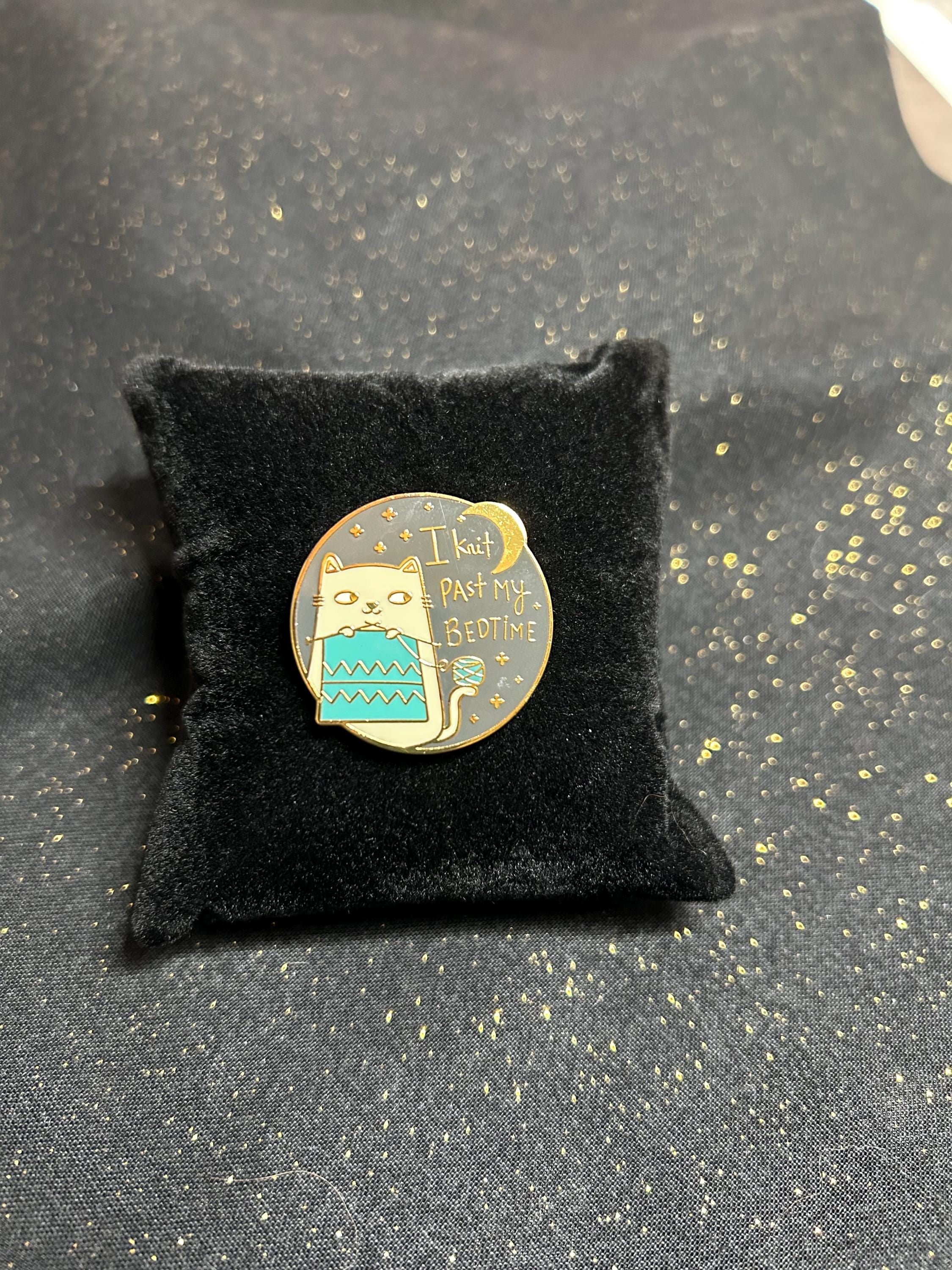 I Knit Past My Bedtime Enamel Pin | Funny Knitting Cat