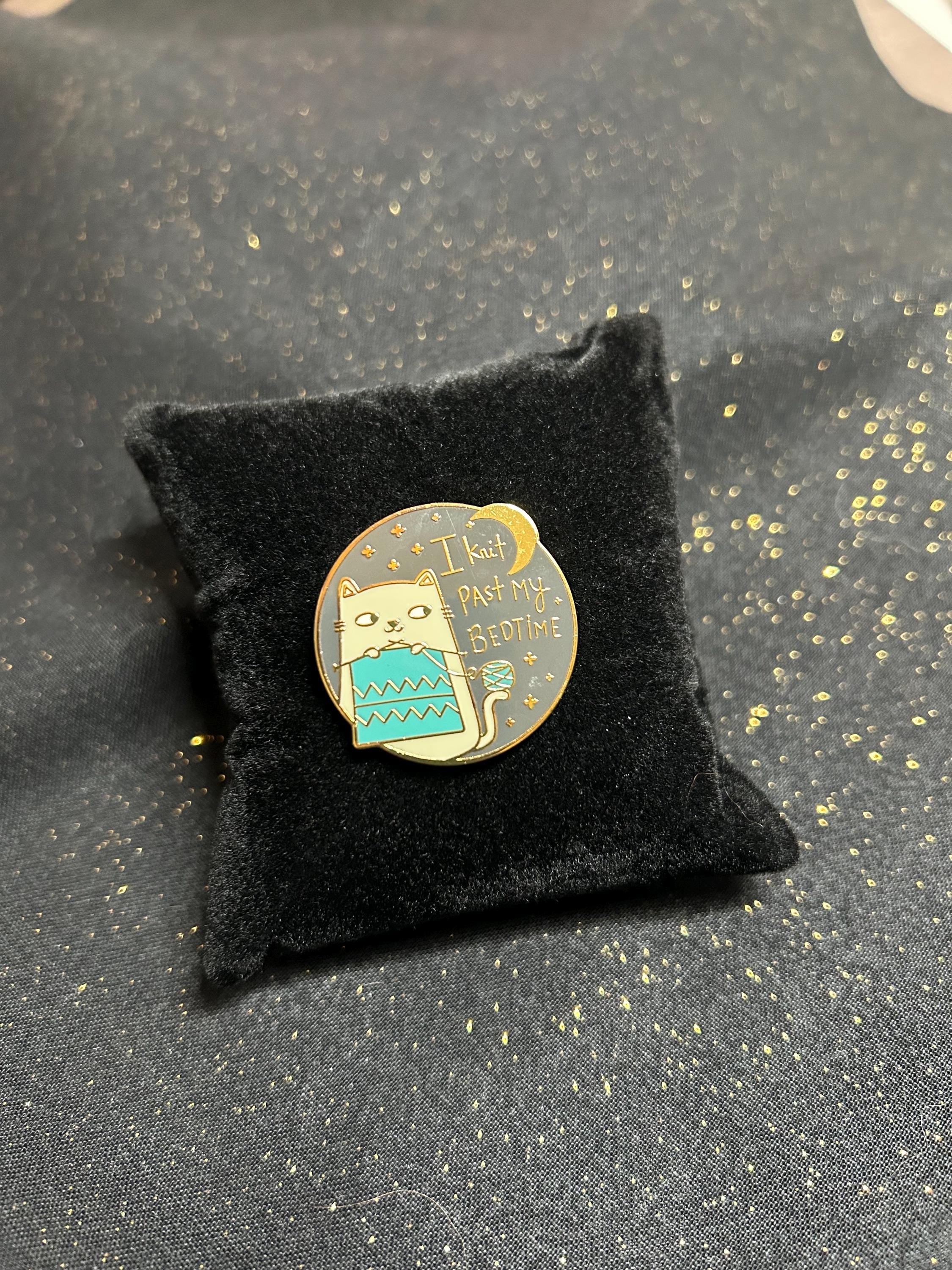 I Knit Past My Bedtime Enamel Pin | Funny Knitting Cat