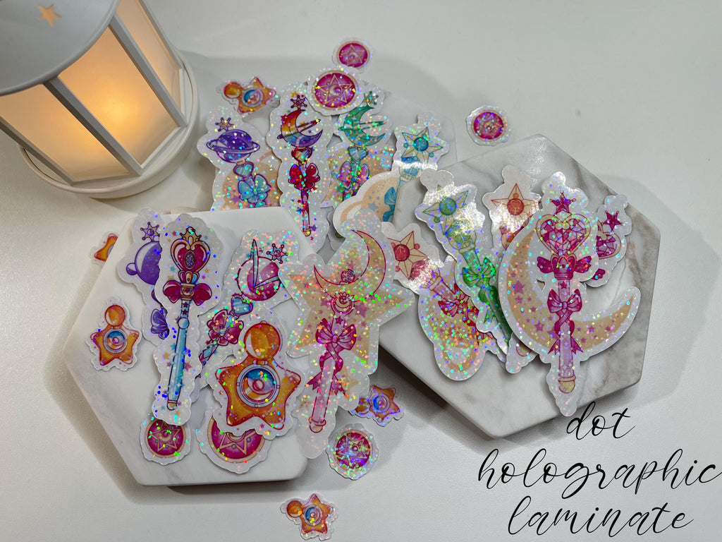 Sailor Moon Wand Sticker: Dot Holographic Kawaii Die-Cut