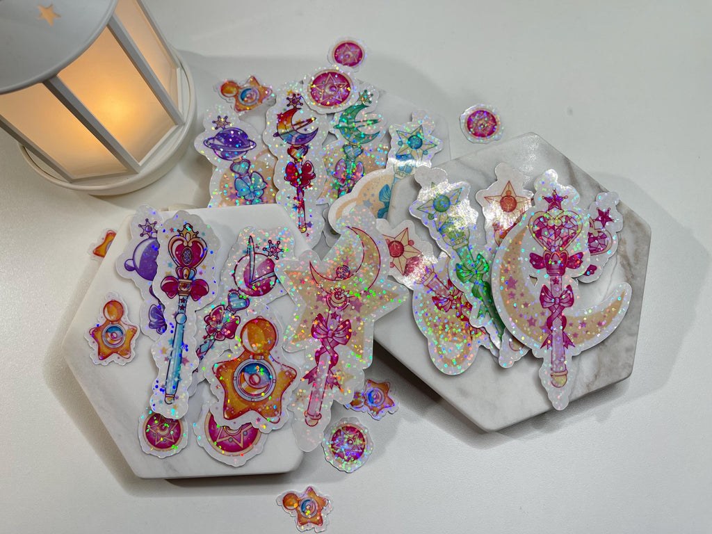 Sailor Moon Wand Sticker: Dot Holographic Kawaii Die-Cut