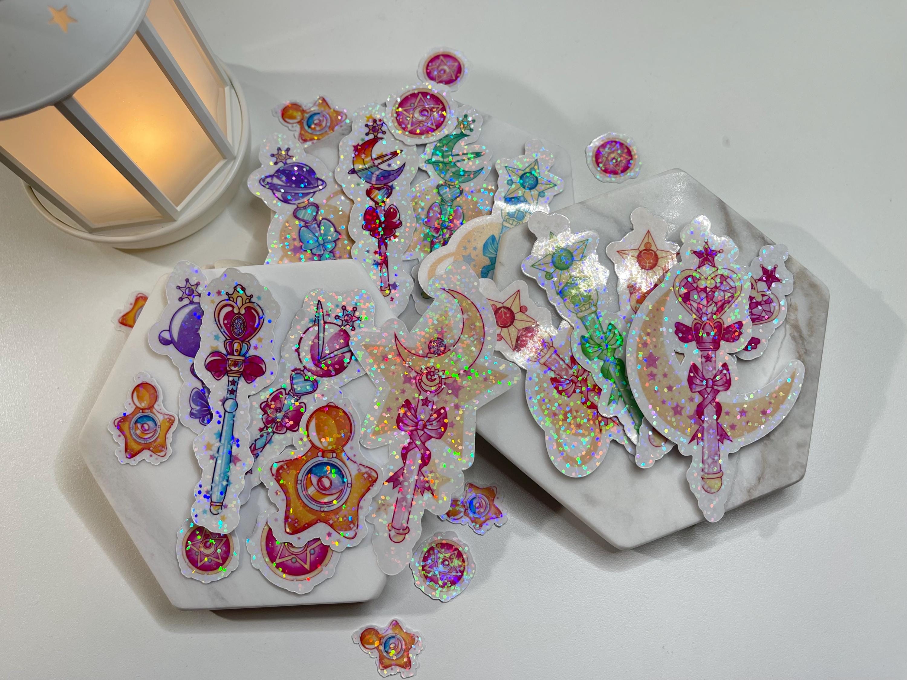 Sailor Moon Wand Sticker: Dot Holographic Kawaii Die-Cut