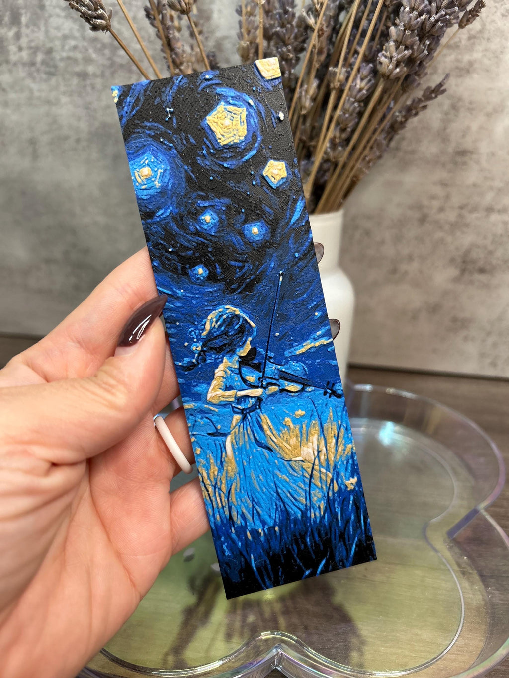 Starry Night Violin Bookmark | 3D Printed, Van Gogh-Inspired