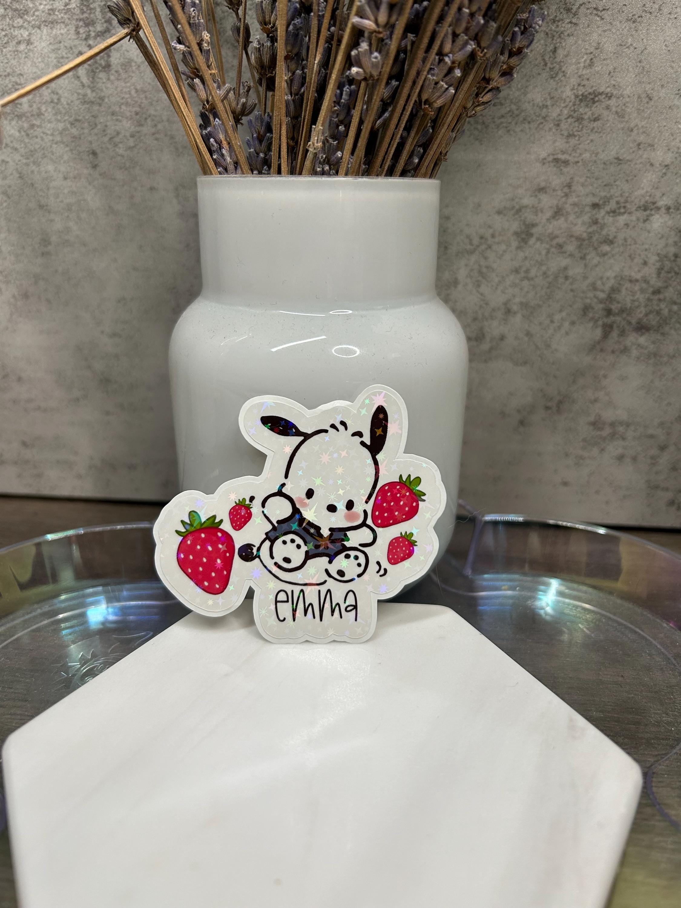 Personalized Pochacco Strawberry Die Cut Stickers - Holographic Star Overlay