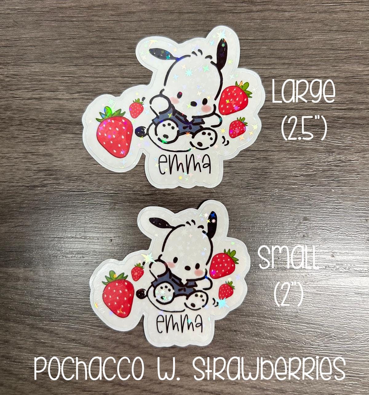 Personalized Pochacco Strawberry Die Cut Stickers - Holographic Star Overlay