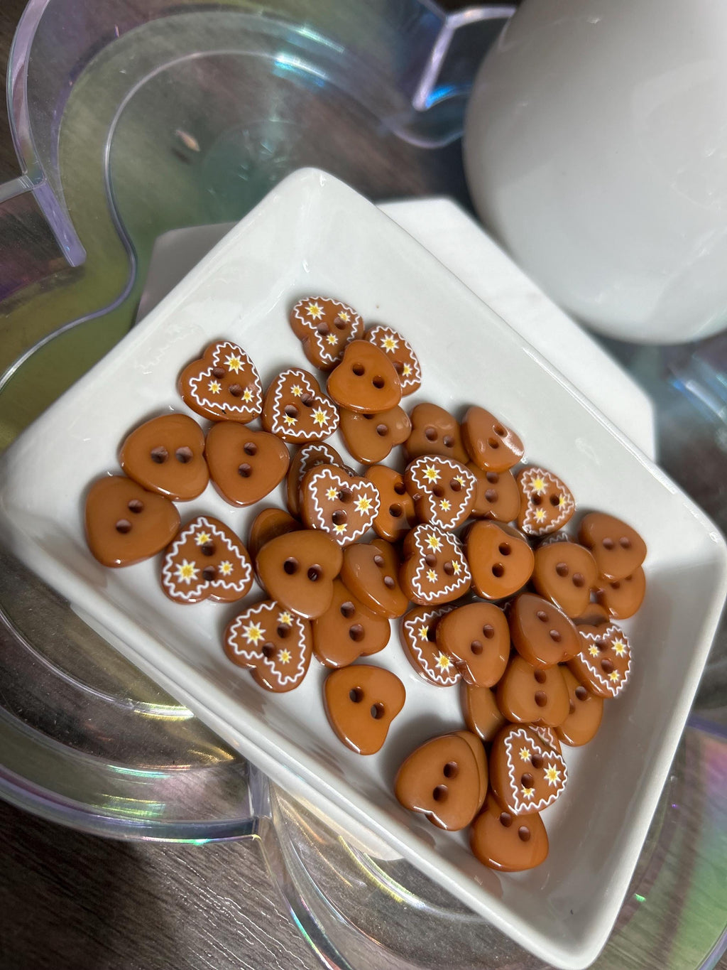 GINGERBREAD HEART BUTTONS — SINGLE, 3-PIECE & 10-PIECE SETS