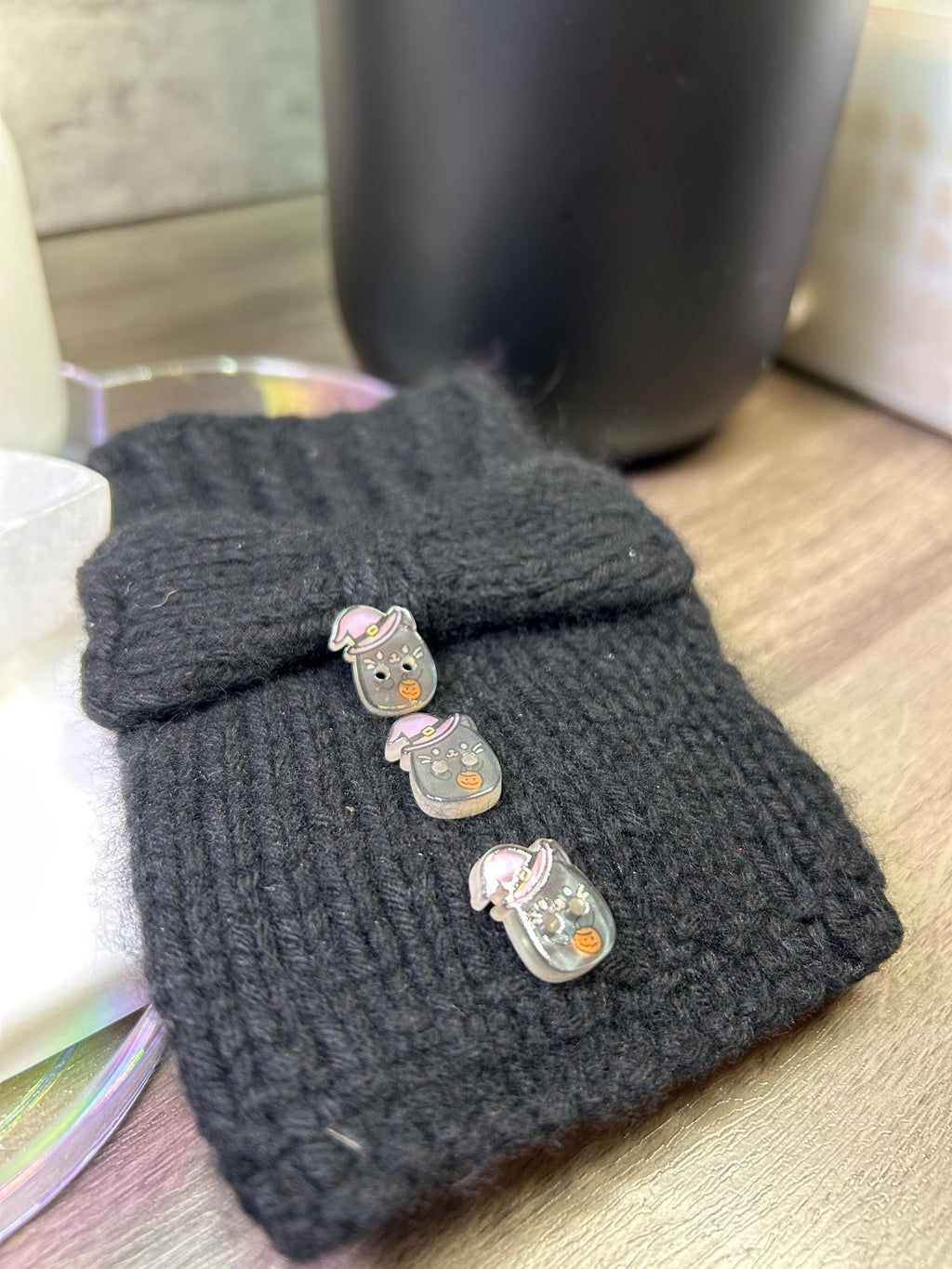 Kawaii Witch Cat Buttons - Purple Hat Halloween Kitty Sewing Buttons