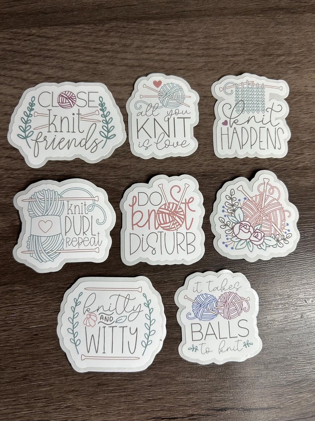 Knitting Stickers - Set of 8 Waterproof Yarn Stickers