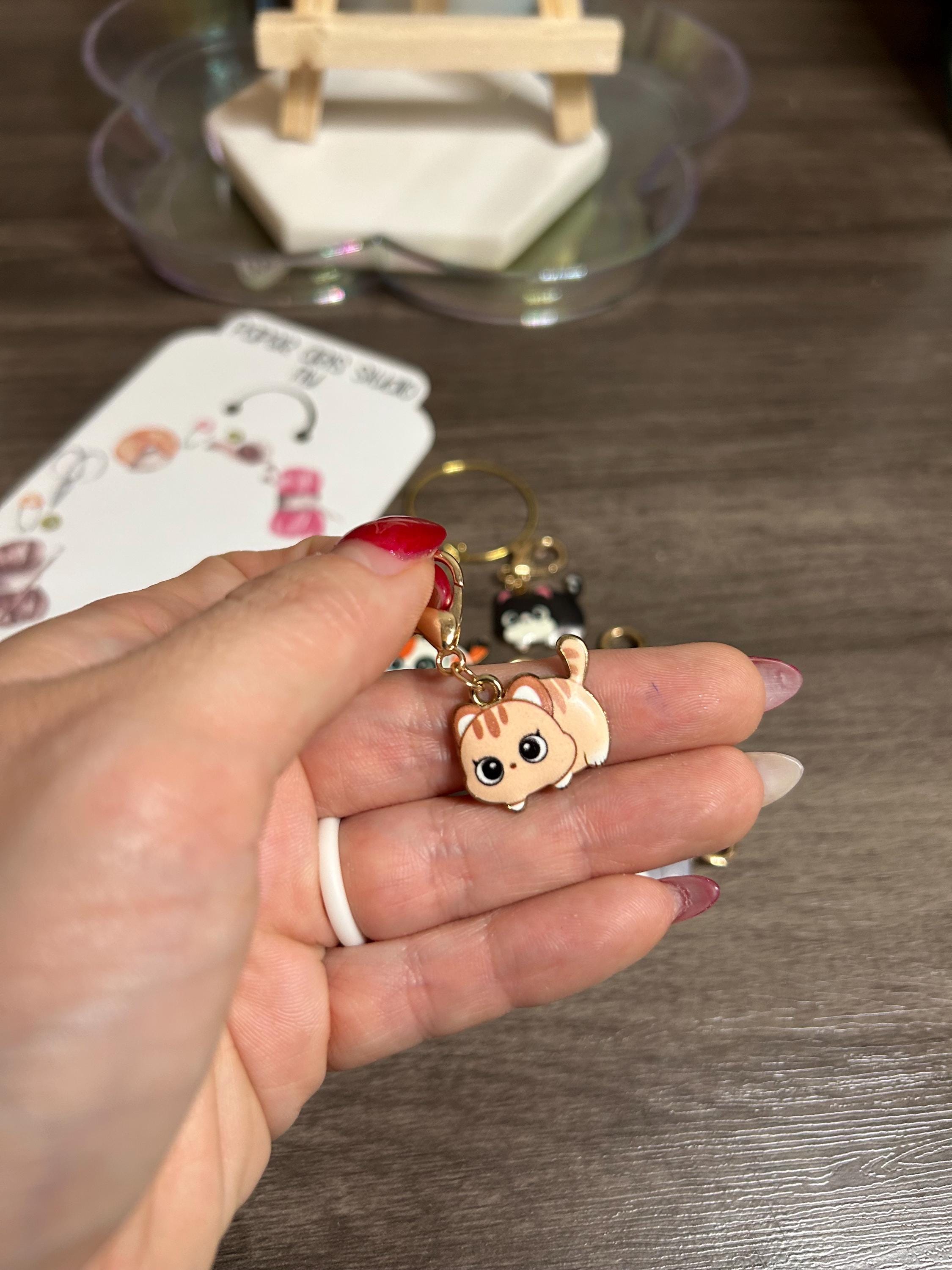 Kawaii Cat Stitch Markers - Knitting Crochet Charms, Set of 7