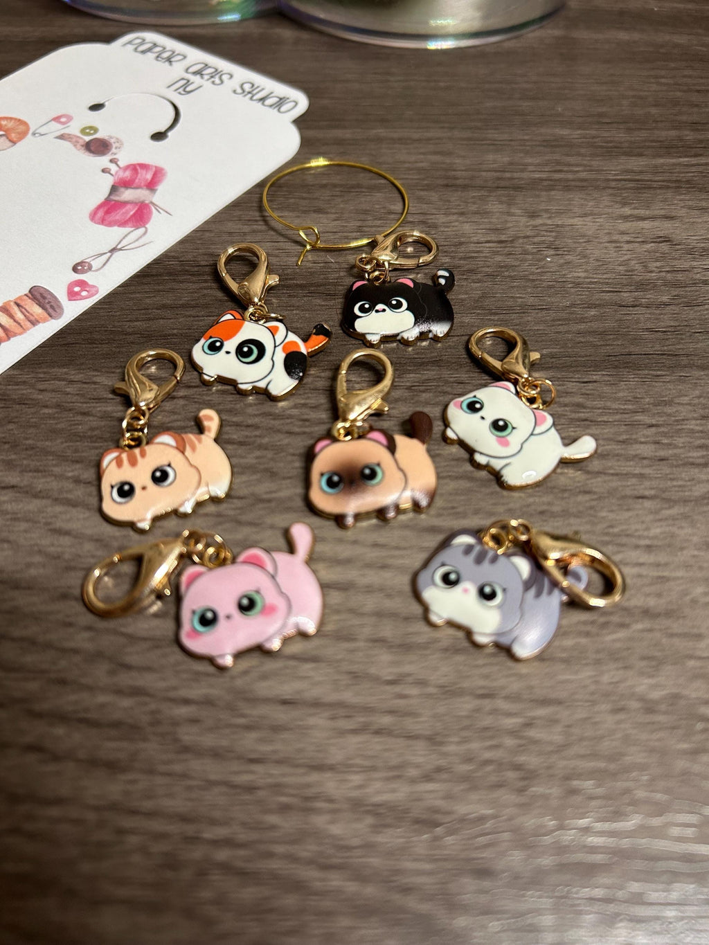 Kawaii Cat Stitch Markers - Knitting Crochet Charms, Set of 7