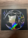 Crescent Moon Luna Cat Silver Rainbow Holographic Vinyl Decal