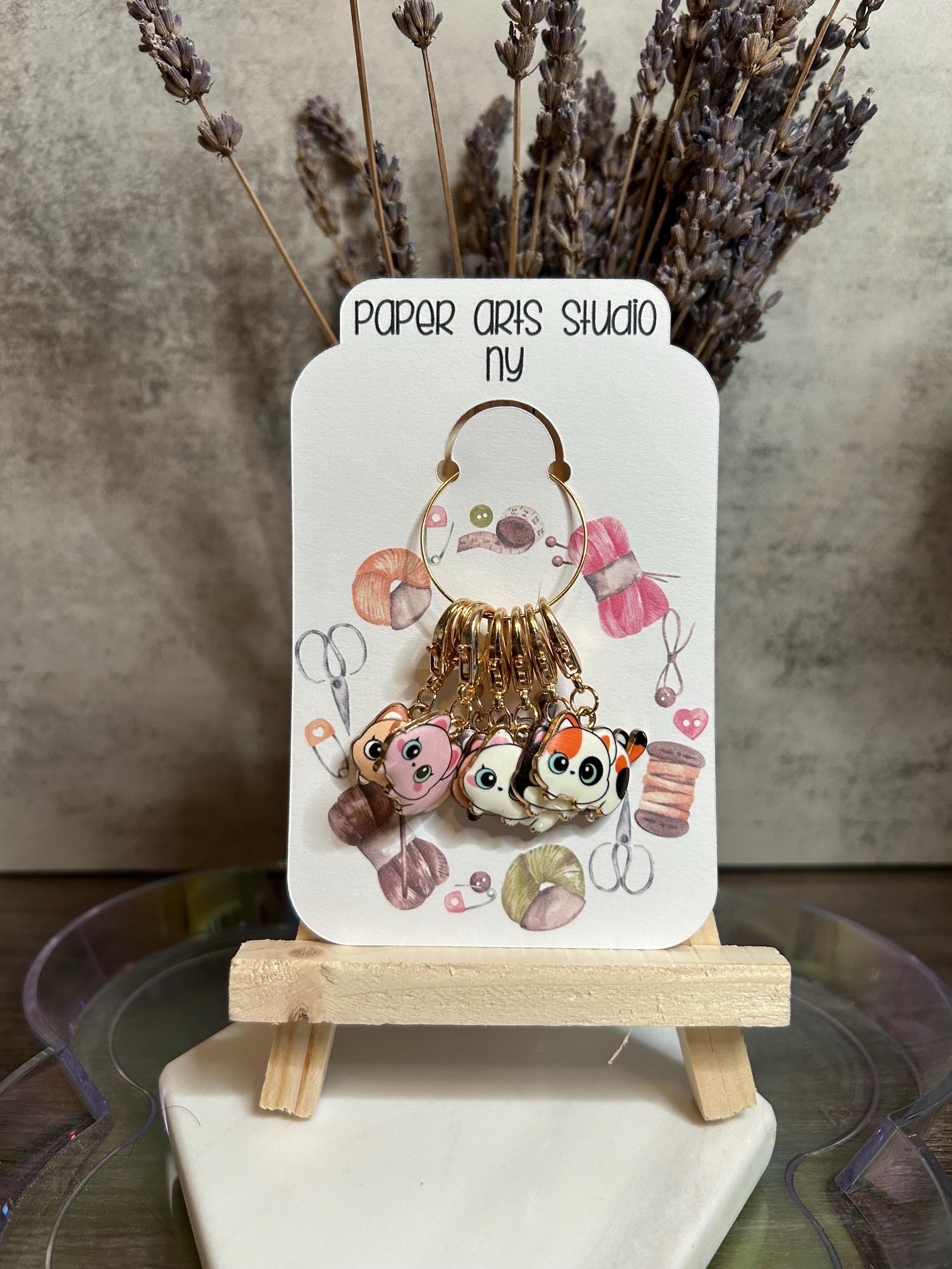 Kawaii Cat Stitch Markers - Knitting Crochet Charms, Set of 7