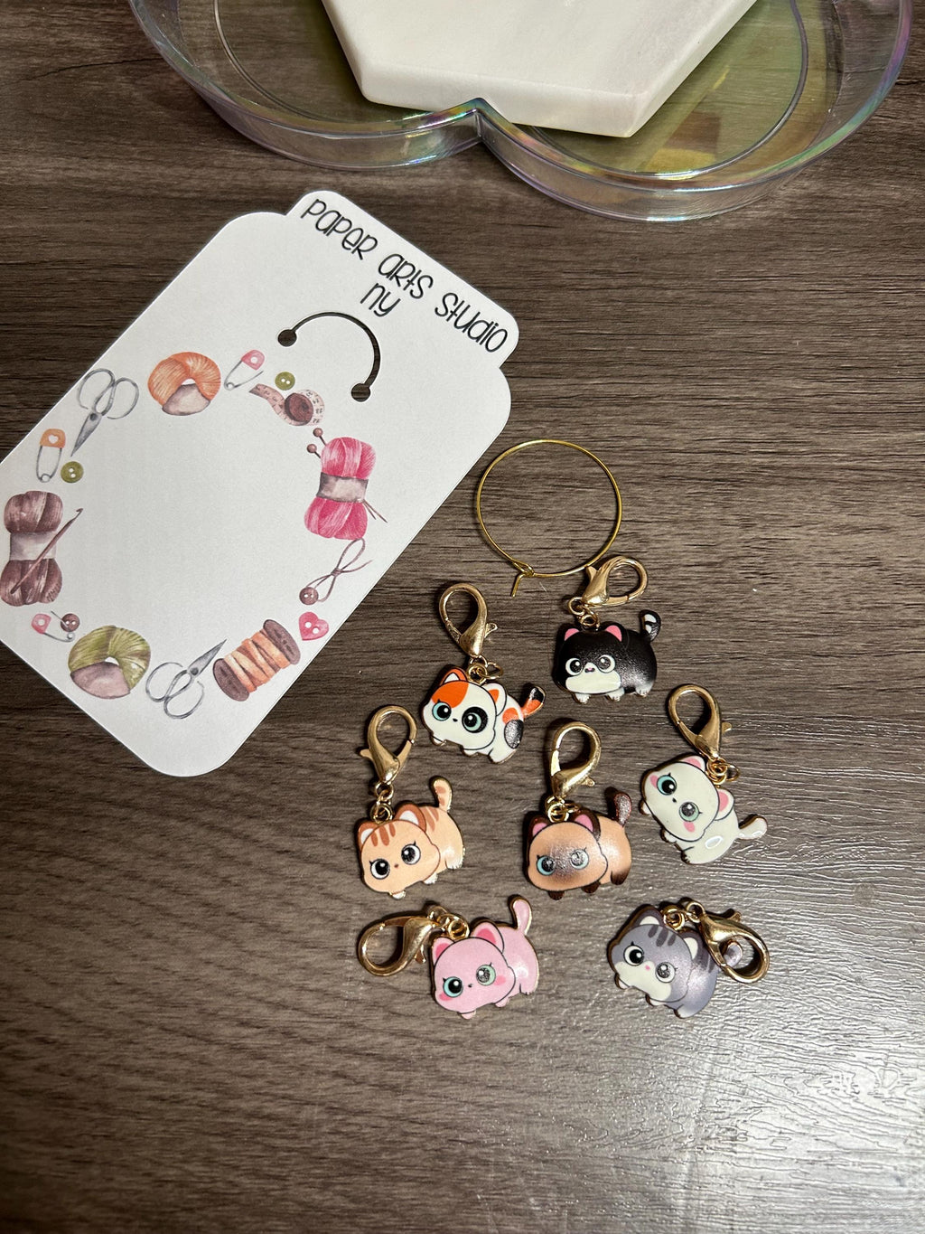 Kawaii Cat Stitch Markers - Knitting Crochet Charms, Set of 7