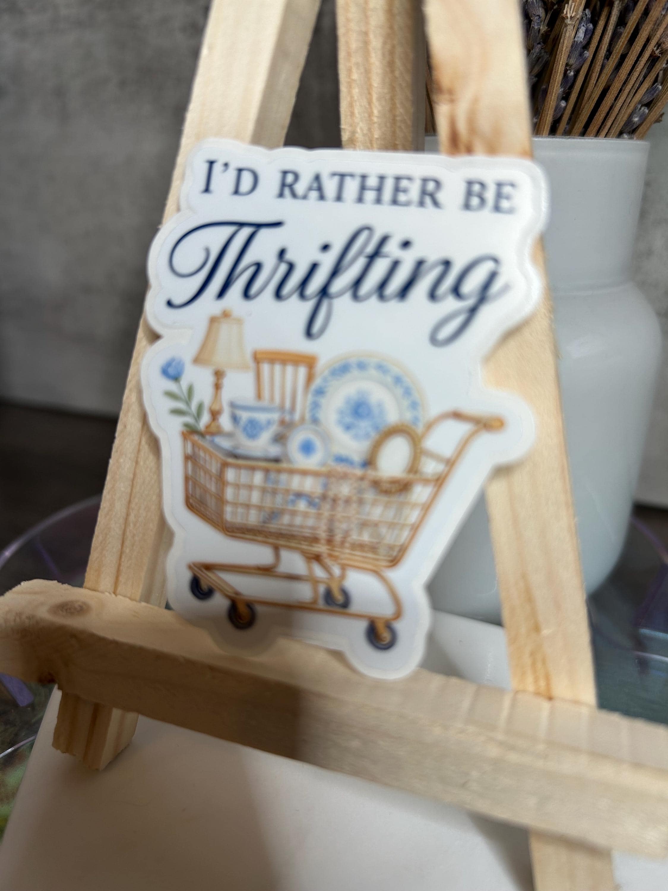 Thrifting Treasures Sticker | Cottagecore Vintage Shopping Cart